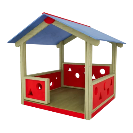 Casetta per parco giochi Montanalegno, realizzata in legno di pino impregnato in autoclave, fatta in Italia
