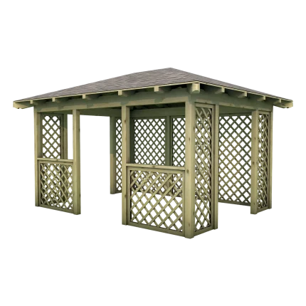 Gazebo rettangolare Montanalegno, modello Agorà, realizzato in legno di pino impregnato in autoclave, fatto in Italia