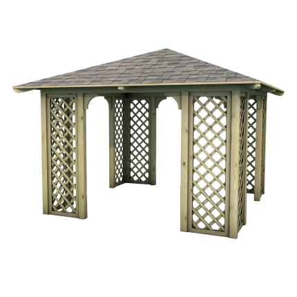 Gazebo quadrato Montanalegno, modello Agorà, realizzato in legno di pino impregnato in autoclave, fatto in Italia