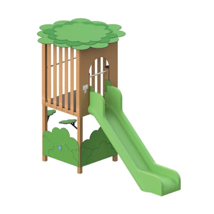 Torretta gioco Tree Montanalegno, modello con scivolo classico, in alluminio effetto legno, ideale per parchi gioco