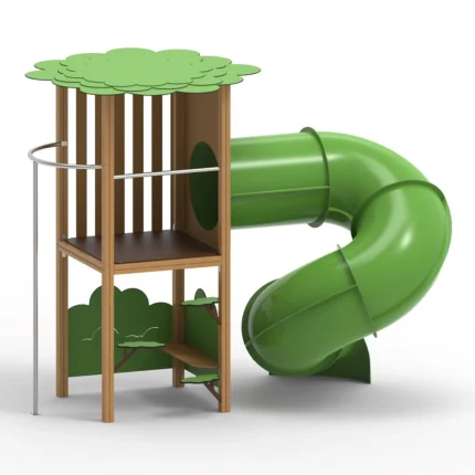 Torretta gioco Tree Montanalegno, modello con scivolo a tubo, in alluminio effetto legno, ideale per aree gioco