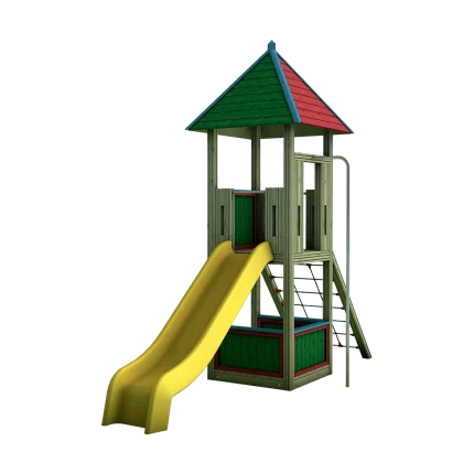 Torre gioco singola con pertica Montanalegno, linea Country, realizzata in legno di pino impregnato in autoclave, fatta in Italia