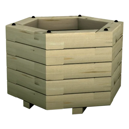 Fioriera esagonale da esterno Montanalegno, modello Azalea Plus, realizzata in legno di pino impregnato in autoclave, fatta in Italia