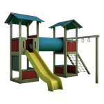 Torre gioco doppia con tunnel Montanalegno, linea Country, realizzata in legno di pino impregnato in autoclave, fatta in Italia