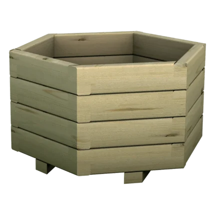 Fioriera esagonale da esterno Montanalegno, modello Azalea, realizzata in legno di pino impregnato in autoclave, fatta in Italia
