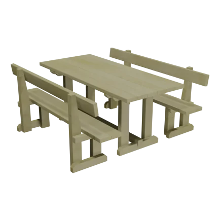 Tavolo da esterno per bambini Montanalegno, modello Spluga Baby con panche separate, realizzato in legno di pino impregnato in autoclave, fatto in Italia