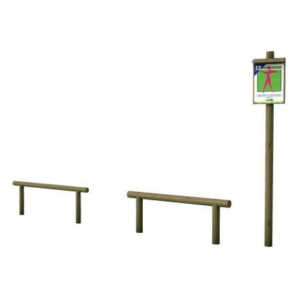 Stazione 12 Percorso Vita Montanalegno per esercizi arti superiori, realizzata in legno di pino impregnato in autoclave, fatto in Italia