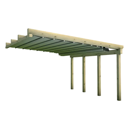 Pergola a muro Montanalegno, modello Erica, realizzata in legno di pino impregnato in autoclave, fatta in Italia