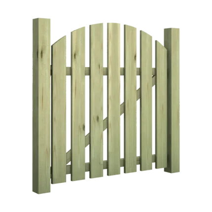 Cancello in legno Montanalegno, modello Trivigno con battente singolo, realizzato in legno di pino impregnato in autoclave, fatto in Italia