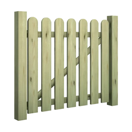 Cancello in legno Montanalegno, modello Teglio con battente singolo, realizzato in legno di pino impregnato in autoclave, fatto in Italia