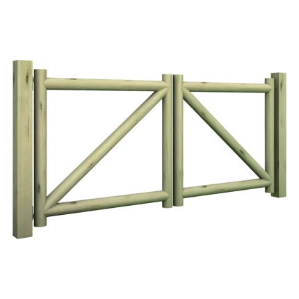 Cancello in legno Montanalegno, modello Masino con battente doppio, realizzato in legno di pino impregnato in autoclave, fatto in Italia