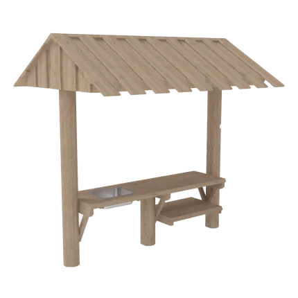 Casetta gioco Montanalegno, modello Cucina, realizzata in legno di robinia e acciaio inox, ideale per aree gioco e giardini delle scuole