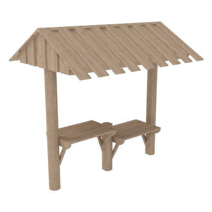 Casetta gioco Montanalegno, modello Bancarella, realizzata in legno di robinia, ideale per aree gioco e giardini delle scuole