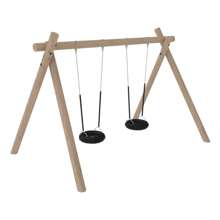 Altalena doppia Montanalegno, modello con 2 seggiolini pneumatico, realizzata in legno di robinia, ideale per parchi gioco