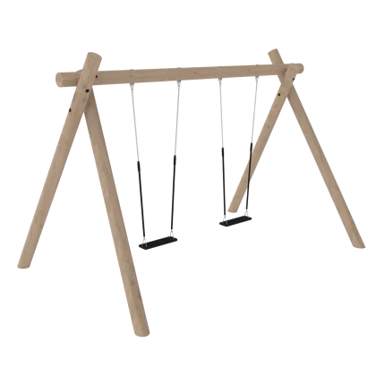 Altalena doppia Montanalegno, modello con 2 seggiolini tavoletta, realizzata in legno di robinia, ideale per parchi gioco