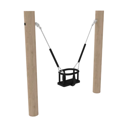 Altalena singola sospesa Montanalegno, modello con 1 seggiolino baby, realizzata in legno di robinia, ideale per parchi gioco