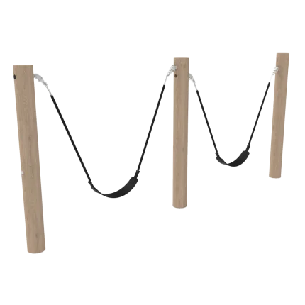 Altalena doppia sospesa Montanalegno, modello con 2 seggiolini flessibili, realizzata in legno di robinia, ideale per parchi gioco