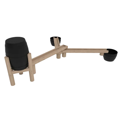Gioco d'acqua Montanalegno, modello con 2 vasche, realizzato in legno di robinia e plastica, ideale per parchi gioco