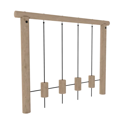 Gioco di equilibrio Montanalegno, modello con corde e pedane, realizzato in legno di robinia, ideale per parchi gioco