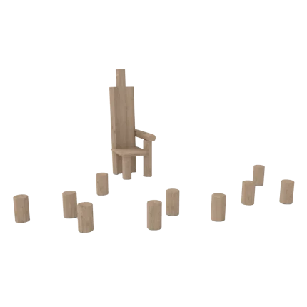 Trono delle fate Montanalegno con sedute, realizzato in legno di robinia, ideale per aree gioco e giardini delle scuole