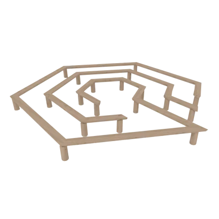 Panchine labirinto Montanalegno, realizzate in legno di robinia, ideali per aree gioco e giardini delle scuole