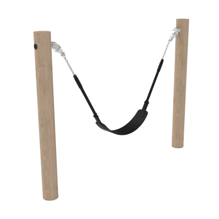 Altalena singola sospesaMontanalegno, modello con 1 seggiolino flessibile,realizzato in legno di robinia, ideale per parchi gioco