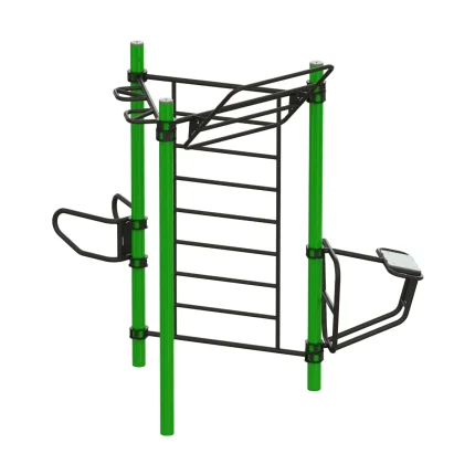 Strutttura calisthenics multifunzione Montanalegno, misure 340 x 295 x h. 275 cm, in acciaio, ideale per aree fitness all'aperto