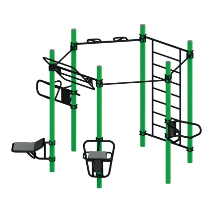 Strutttura calisthenics multifunzione Montanalegno, misure 500 x 350 x h. 275 cm in acciaio, ideale per palestre all'aperto