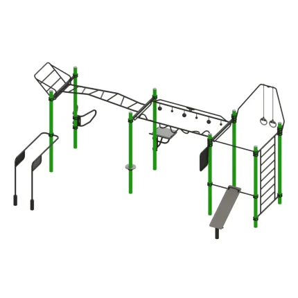 Strutttura calisthenics multifunzione Montanalegno, misure 750 x 415 x h. 370 cm in acciaio, ideale per fitness outdoor